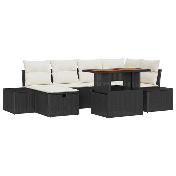 vidaXL Garten-Sofa-Set mit Kissen 7 pcs Schwarz Poly Rattan