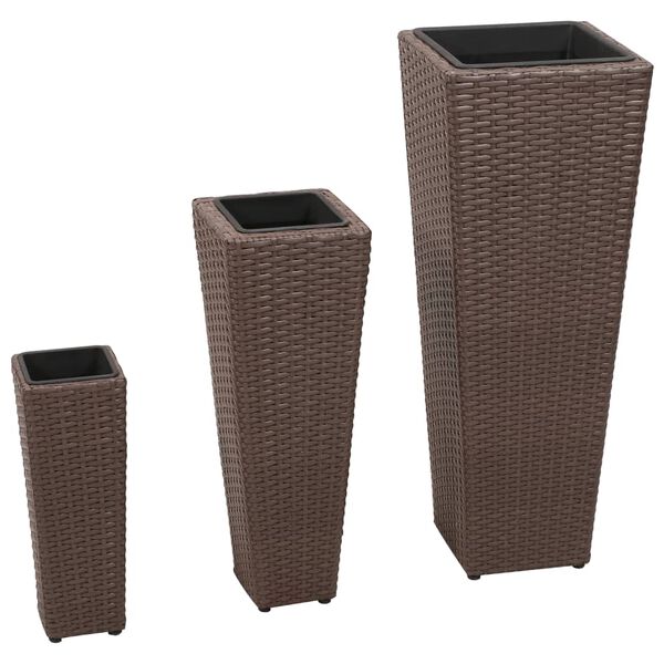 vidaXL Blumenkübel 3 Stk. Polyrattan Braun