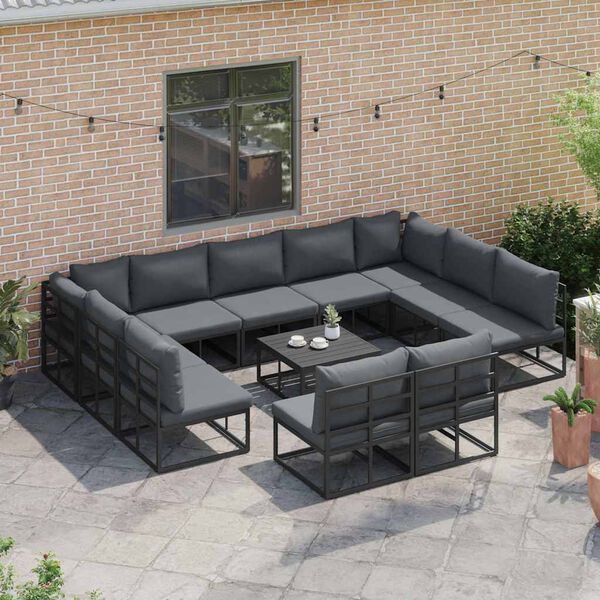 vidaXL Gartensofa-set mit Kissen 12 pcs Schwarz Aluminium
