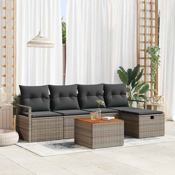 vidaXL Gartensofa-set mit Kissen mit Speicher 6 pcs Grau Poly-Rattan