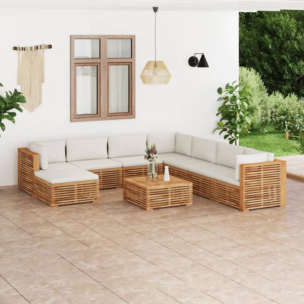 vidaXL 9-tlg. Garten-Lounge-Set mit Kissen Creme Massivholz Teak