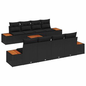 vidaXL Gartensofa-set mit Kissen 9 pcs Schwarz Poly Rattan