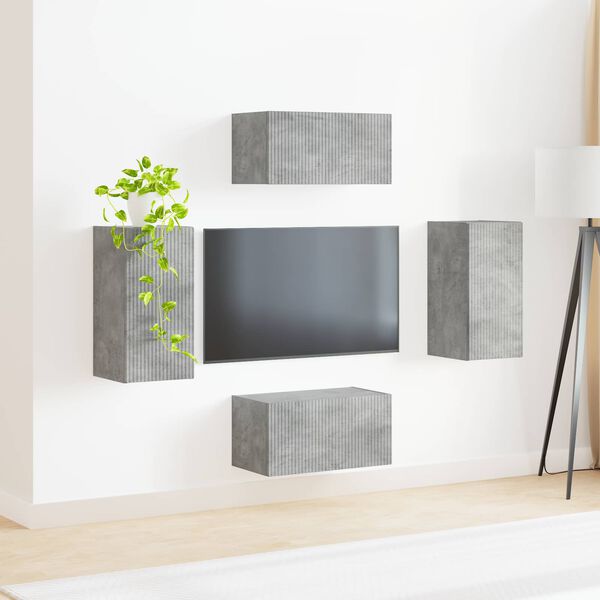 vidaXL TV-Schrankset 4 pcs Beton Grau Holzwerkstoff