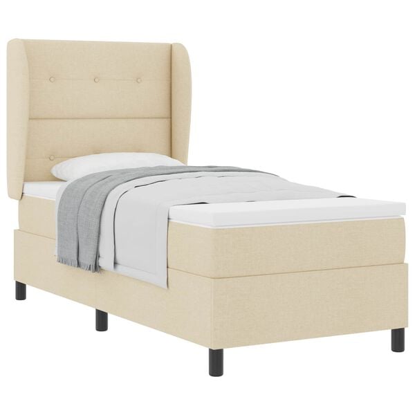 vidaXL Boxspringbett mit Matratze mit Kopfteil Creme 80 x 200 cm Stoff