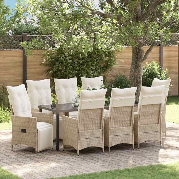 vidaXL Garten Essgruppe mit Kissen 9 pcs Beige Poly-Rattan