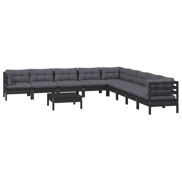 vidaXL 10-tlg. Garten-Lounge-Set mit Kissen Schwarz Massivholz Kiefer