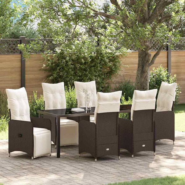 vidaXL Garten Essgruppe mit Kissen 7 pcs Braun Poly-Rattan