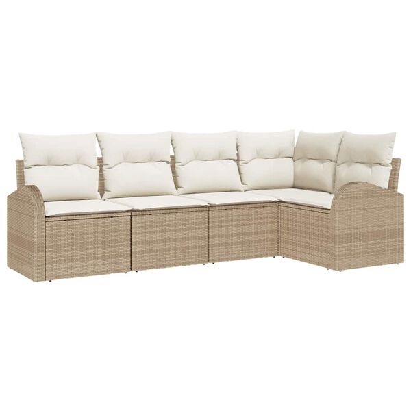 vidaXL Sofa Set mit Kissen 5 pcs Beige und Wei&szlig; Poly-Rattan