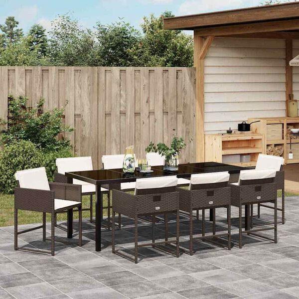 vidaXL Garten Essgruppe mit Kissen 9 pcs Braun Poly-Rattan