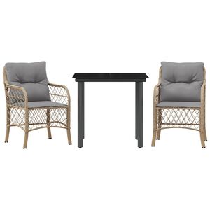 vidaXL 3-tlg. Bistro-Set mit Kissen Beigemischung Poly Rattan