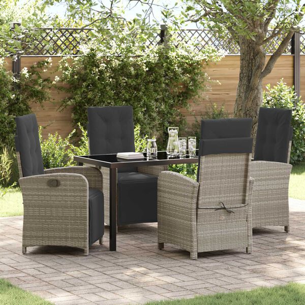 vidaXL Garten Essgruppe mit Kissen 5 pcs Hellgrau Poly-Rattan