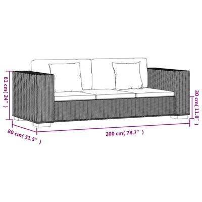 vidaXL 3-Sitzer Sofa Echtes Rattan