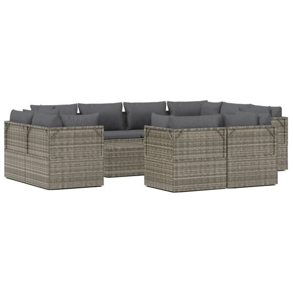 vidaXL 12-tlg. Garten-Lounge-Set mit Kissen Grau Poly Rattan