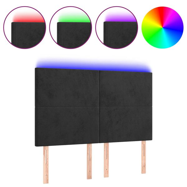 vidaXL LED Kopfteil Schwarz 144x5x118/128 cm Samt