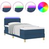 vidaXL LED Boxspringbett mit Matratze Blau 100 x 200 cm Stoff