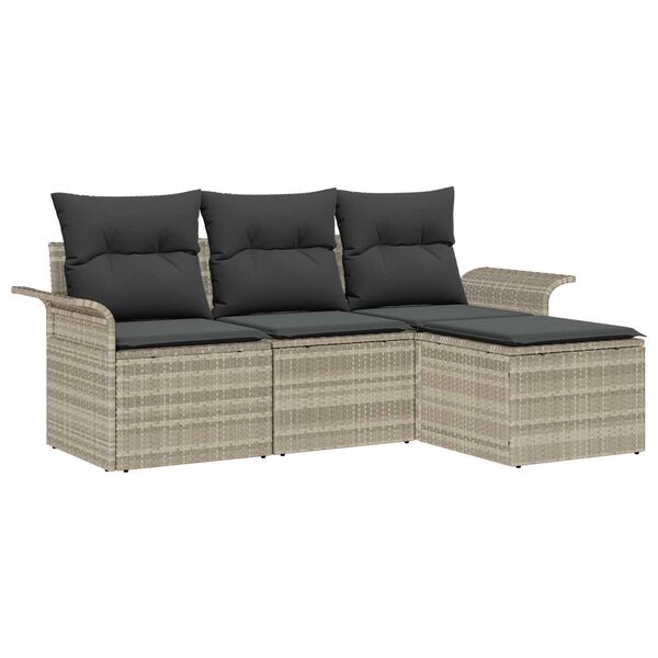 vidaXL Sofa Set mit Kissen 4 pcs Grau Poly-Rattan