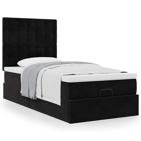 vidaXL Ottoman-Bett mit Matratzen Schwarz 100x200 cm Samt