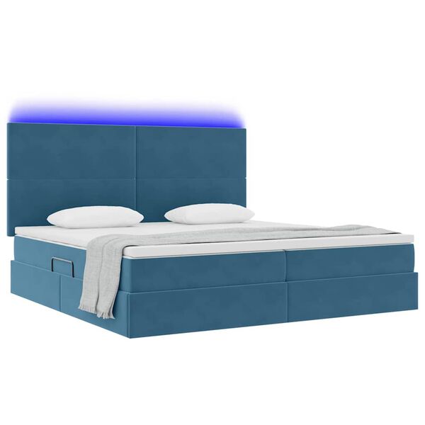 vidaXL Bett mit Stauraum und LED mit LED Dunkelblau 200 x 200 cm Samt
