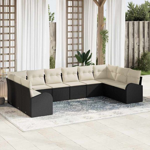 vidaXL Gartensofa-set mit Kissen 10 pcs Schwarz und Wei&szlig; Poly-Rattan