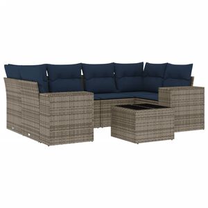 vidaXL 7-teiliges Gartensofa-Set mit Kissen, grau, Polyrattan