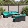 vidaXL 11-teiliges Gartensofa-Set mit Kissen, schwarzes Polyrattan