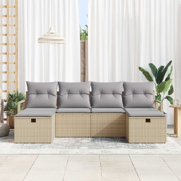 vidaXL Garten-Sofa-Set mit Kissen mit Speicher 6 pcs Beige Poly Rattan