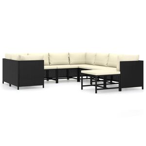 vidaXL 9-tlg. Garten-Lounge-Set mit Kissen Poly Rattan Schwarz