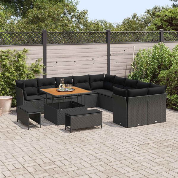 vidaXL Gartensofa-set 13 pcs Schwarz Poly-Rattan