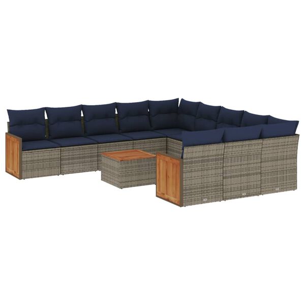 vidaXL 12-tlg. Garten-Sofagarnitur mit Kissen Grau Poly Rattan