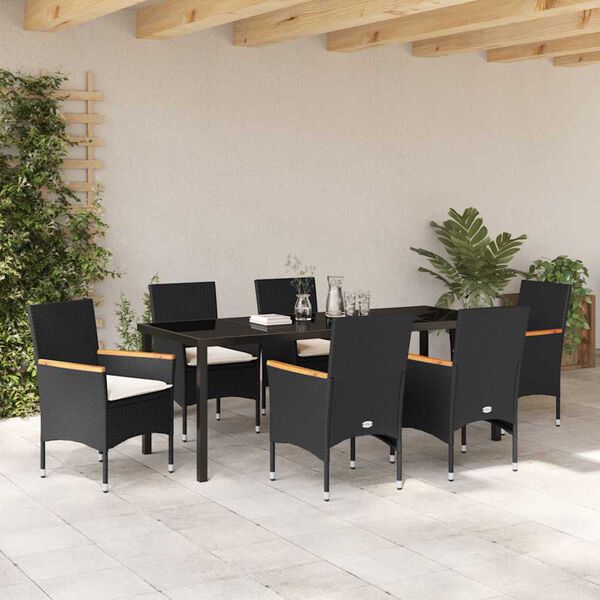 vidaXL Garten Essgruppe mit Kissen 7 pcs Schwarz Poly-Rattan
