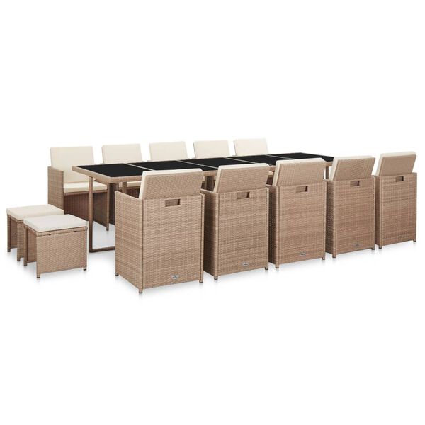 vidaXL 15-tlg. Garten-Essgruppe mit Auflagen Poly Rattan Beige