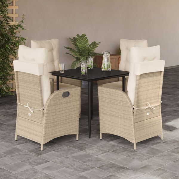 vidaXL 5-tlg. Garten-Essgruppe mit Kissen Beige Poly Rattan