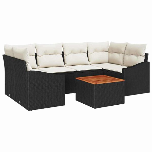 vidaXL Gartensofa-set mit Speicher 7 pcs Schwarz und Creme Poly-Rattan