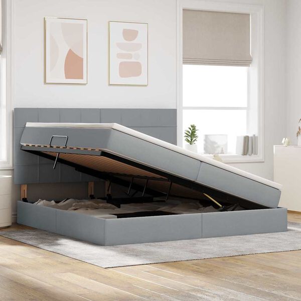vidaXL Aufbewahrungsbett mit Matratze Hellgrau 200 x 200 cm Polyester