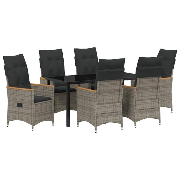 vidaXL Garten Essgruppe mit Kissen 7 pcs Grau Poly-Rattan