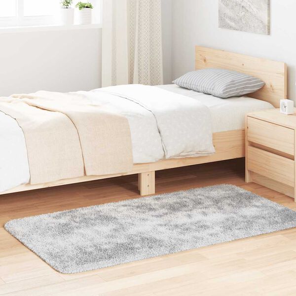 vidaXL Teppich Shaggy Hochflor NAVARRA Silbergrau 80x150 cm Polyester
