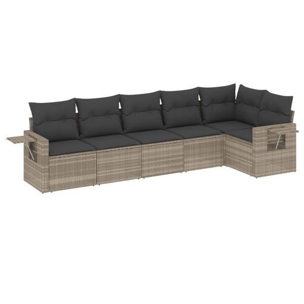 vidaXL 6-tlg. Garten-Sofagarnitur mit Kissen Hellgrau Poly Rattan