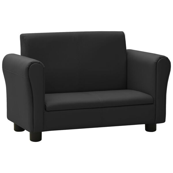 vidaXL Kindersofa mit Hocker Schwarz Kunstleder