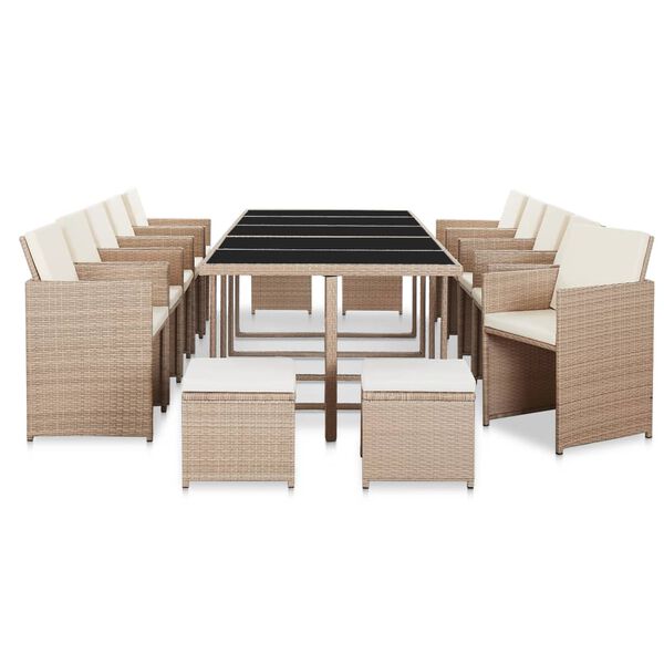vidaXL 15-tlg. Garten-Essgruppe mit Auflagen Poly Rattan Beige