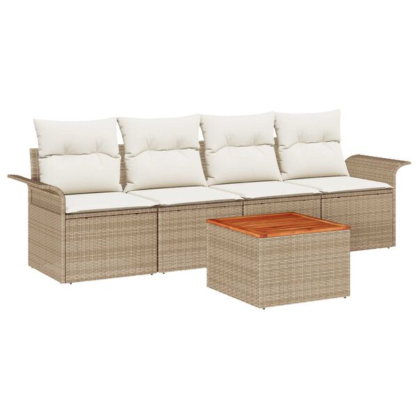 vidaXL Gartensofa-set mit Kissen 5 pcs Beige Poly-Rattan