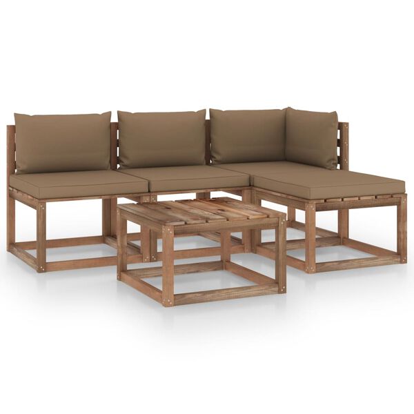 vidaXL 5-tlg. Garten-Lounge-Set aus Paletten mit Kissen Kiefernholz