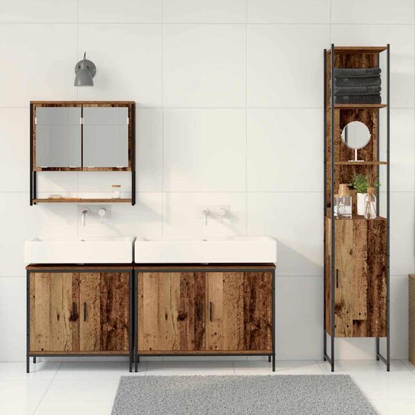 vidaXL Badezimmerm&ouml;bel-Set mit Regal mit T&uuml;r 4 pcs Braun Holzwerkstoff