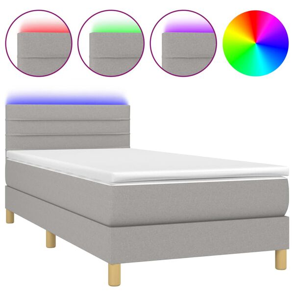 vidaXL Boxspringbett mit Matratze & LED Hellgrau 90x190 cm Stoff
