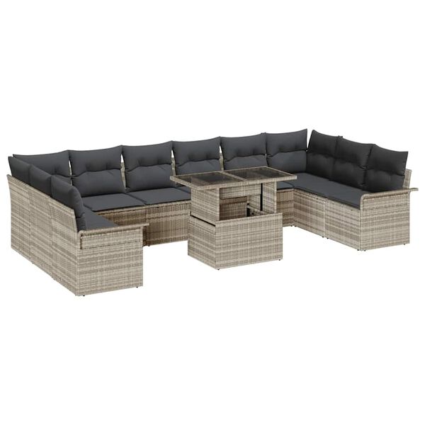 vidaXL Garten-Sofa-Set mit Kissen 11 pcs Hellgrau Poly Rattan