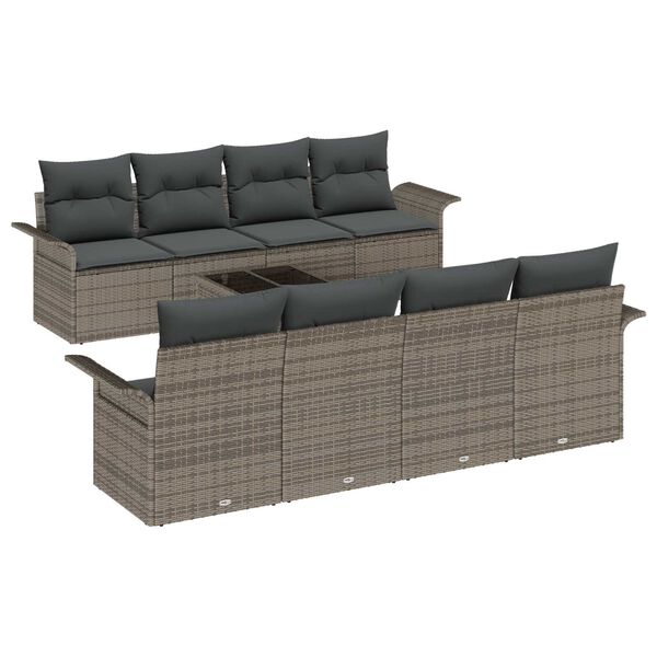 vidaXL Garten-Sofa-Set 9 pcs Grau Poly-Rattan und Stahl und Glas