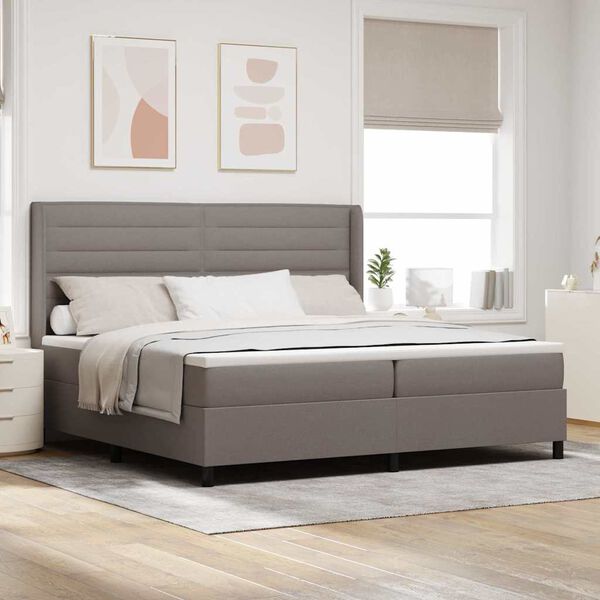 vidaXL LED Boxspringbett mit Matratze Taupe 200 x 200 cm Stoff