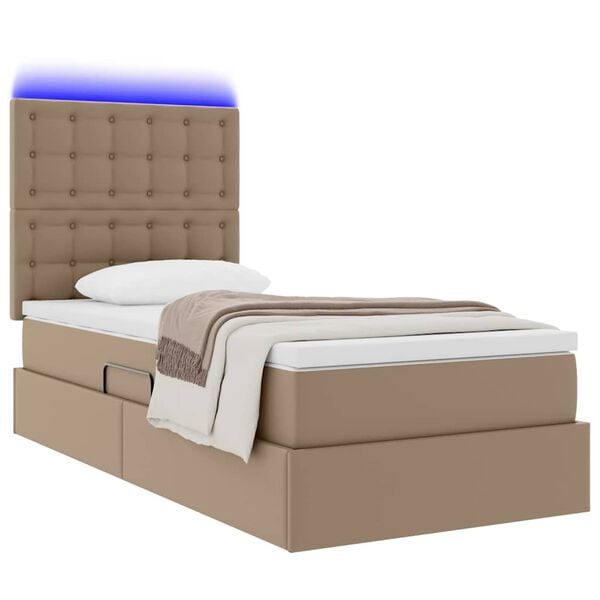 vidaXL Bett mit Stauraum und LED Cappuccino 90 x 190 cm Kunstleder