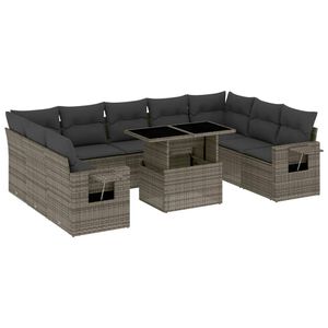 vidaXL 10-tlg. Garten-Sofagarnitur mit Kissen Grau Poly Rattan
