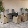 vidaXL 7-tlg. Garten-Essgruppe mit Kissen Beige Poly Rattan