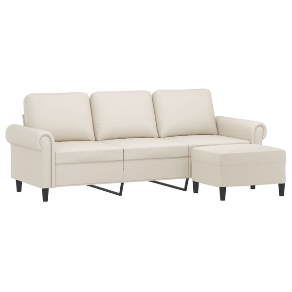 vidaXL 3-Sitzer-Sofa mit Hocker Creme 180 cm Kunstleder